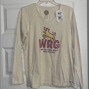 NWT Life Is Good Long Sleeve Shirt Rocket Wag & the whole world wags graphic tee